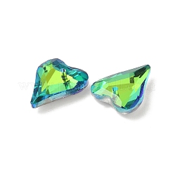 電気メッキガラスペンダント  バックメッキ  多面カット  ハートチャーム  黄緑  17.5x14x5mm  穴：1.2mm&nbsp;EGLA-M029-05-02