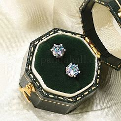 スターリングシルバーのモアッサナイトラインストーンスタッドピアス925個  フラットラウンド  プラチナ  7x8mm&nbsp;EJEW-U042-05P-01
