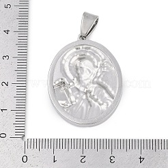 304ステンレスペンダント  聖ベネディクトのチャーム付き楕円形  アンティークシルバー  36x26x5.5mm  穴：8x4mm&nbsp;STAS-M103-01AS-04
