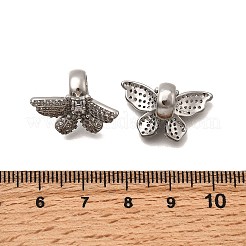 真鍮マイクロペーブクリアキュービックジルコニアヨーロッパビーズ  大穴ビーズ  蝶  プラチナ  13x21.5x13mm  穴：4x3.5mm&nbsp;KK-Z126-23P