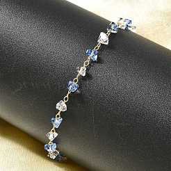 Brass & Glass Link Chain Bracelets for Women&nbsp;BJEW-F517-01G
