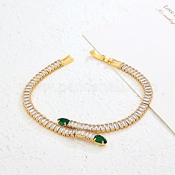 Snake Brass Pave Cubic Zirconia Link Chain Bracelets&nbsp;UA5889-3