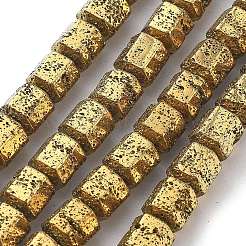 電気メッキされた天然溶岩岩ビーズ連売り  六角  黄金メッキ  7~8.5x7.5x6.5mm  穴：1.5mm  約50個/連  11.81''（30センチメートル）&nbsp;G-A251-A01-01H