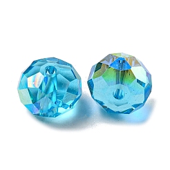 電気メッキガラスビーズ  ロンデル  ディープスカイブルー  8x6mm  穴：1.6mm  100個/袋&nbsp;EGLA-Z004-01B-13