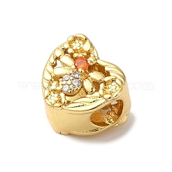 Heart Rack Plating Brass Micro Pave Cubic Zirconia European Beads&nbsp;KK-G511-02B-G