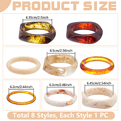 女性用アクリル＆樹脂バングル 8個 8スタイル  スクエア＆リング  ミックスカラー  内径：2-1/2インチ（6.2~6.5cm）  1個/スタイル&nbsp;BJEW-UN0001-94