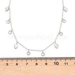 304 Stainless Steel Pave Clear Cubic Zirconia Oval Flat Round Tassel Bib Necklaces for Women&nbsp;NJEW-T020-01P