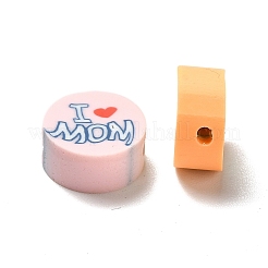 母の日手作りポリマークレイビーズ  単語と花模様のフラットラウンド  ミックスカラー  9~9.5x4~5mm  穴：1.6~1.8mm&nbsp;CLAY-B003-19