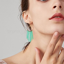 ガラスシードビーズロングダングルピアス  女性用タッセルドロップピアス付きビッグリング  アクアマリン  115mm  ピン：0.7mm&nbsp;EJEW-SW00004