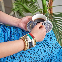 分厚いカーブチューブビーズストレッチブレスレットセット  女性のためのアクリル＆ccbプラスチックビーズブレスレット  ミックスカラー  内径：2~2-1/8インチ（5~5.5cm）  5個/セット&nbsp;BJEW-SW00016