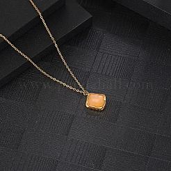 Natural Rose Quartz Rhombus Pendant Necklace with Brass Chains&nbsp;VW7781-1