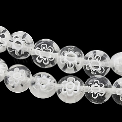 ハンドメイドミッレフィオーリガラスフラットラウンドビーズ連売り  シングルフラワーデザイン  ホワイト  6x2.5mm  穴：1mm  約64~68個/連  14.5~15インチ&nbsp;LK-P010-05