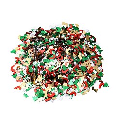 クリスマステーマのプラスチックスパンコールビーズ  ミシンクラフト装飾  木/キャンディケイン/靴下  ミックスカラー  4.5~7.5x5~7x0.2~0.3mm  約63500個/500g&nbsp;KY-C014-04