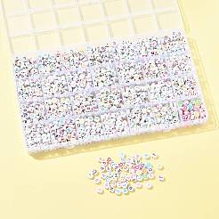 1680個 28スタイル クラフトアクリル 横穴ビーズ  文字と笑顔のハートが描かれたフラットラウンド  ミックスカラー  6.5~7x3~4mm  穴：1.5~1.6mm  約60個/スタイル&nbsp;SACR-FS0001-44