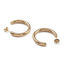 イオンプレーティング（IP）304ステンレススチール製スタッドピアス（女性用）  C字型  14KGP本金メッキ  31x4mm  ピン：0.7mm&nbsp;EJEW-G346-07B-G