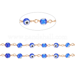 3.28 Feet Handmade Evil Eye Lampwork Round Beaded Chains&nbsp;X-CHC-G009-B-G05
