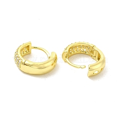 クリアキュービックジルコニアフープピアス  女性のための真鍮のアクセサリー  ライトゴールド  14x15x5mm  ピン：0.8mm&nbsp;EJEW-E273-06LG