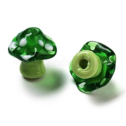 手作りのランプワークの凹凸のあるビーズ連売り  キノコ  グリーン  16~17x14.5~16.5x14~16mm  穴：1.2~1.8mm  約30個/連  17.13~19.76''（43.5~50.2センチメートル）&nbsp;LAMP-A004-06D