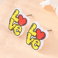 ウッドスタッドピアス  304ステンレス釘付き  プラチナ  言葉  14x11mm&nbsp;EJEW-M063-01B