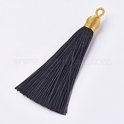 ポリエステルタッセルビッグサイズペンダントトップパーツ  ブラック  85~90x9~10mm  穴：3mm&nbsp;FIND-I007-A09