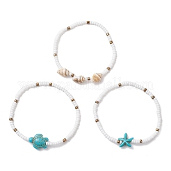 3Pcs Synthetic Turquoise Beads Stretch Bracelets for Women&nbsp;BJEW-JB13493