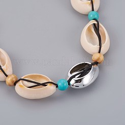 Adjustable Cowrie Shell and Synthetic Turquoise Beaded Necklaces&nbsp;NJEW-JN02300-01