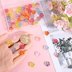 80個8色透明ガラスビーズ  花  ミックスカラー  12.5x13x5.5mm  穴：1.2mm  10個/カラー&nbsp;GLAA-SC0002-22