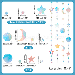 4Pcs 4 Style Iridescent Paper Glitter Circle Star Garland&nbsp;AJEW-PH0004-59