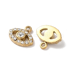304ステンレススチールチャーム  ラインストーン付き  目  14KGP本金メッキ  10x11.5x3.5mm  穴：1.5mm&nbsp;STAS-L022-385G
