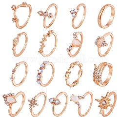 17Pcs 17 Style Crystal Rhinestone Teardrop & Star & Horse Eye Finger Rings Set&nbsp;JR937A