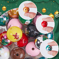 12色の不透明なアクリルビーズ  クリスマステーマ  ラウンド  ミックスカラー  15.5~16x15.5~16x15~15.5mm  穴：2.4~3mm  4個/カラー&nbsp;OACR-SC0001-88