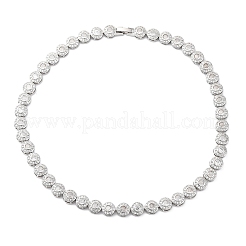 Brass Pave Clear Cubic Zirconia Flat Round Link Chain Necklaces for Women&nbsp;NJEW-A044-01P