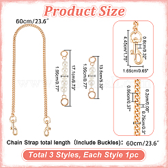 3個 3スタイル ABSプラスチック模造真珠と鉄カーブチェーンバッグハンドル  ゴールドカラー  13.5~60cm  1個/スタイル&nbsp;DIY-WR0002-70B