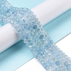 天然石アクアマリンビーズ連売り  多面カット  ロンデル  6x4mm  穴：0.8mm  約86個/連  15.55インチ（39.5cm）&nbsp;G-H278-05