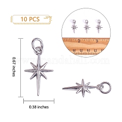 ラックメッキ真鍮ペンダント10個。  丸カン付き  北極星  プラチナ  17x9.7x2.5mm  穴：3.4mm  10pc&nbsp;KK-SZ0002-35