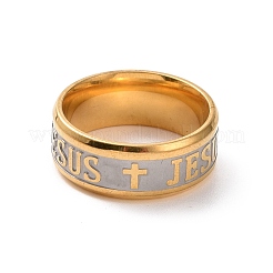 Cross & Word Jesus Pattern 201 Stainless Steel Finger Ring for Women&nbsp;RJEW-I089-33GP