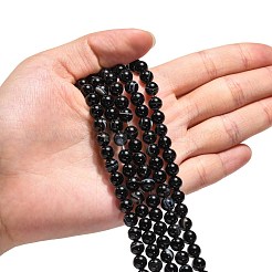 天然石黒瑪瑙ビーズ連売り  ラウンド  染め＆加熱  ブラック  6mm  穴：1mm  約63個/連&nbsp;X-G-G391-6mm-01