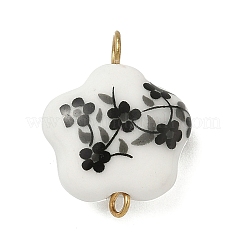 4Pcs 4 Colors Handmade Printed Porcelain Flower Connector Charms&nbsp;PALLOY-JF04405-01