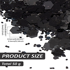 50g 装飾アクセサリー  虹色のペットプラスチックスパンコール  スパンコールペンダント  六角  ブラック  0.5~3.5x0.5~3mm&nbsp;KY-LP0001-14B