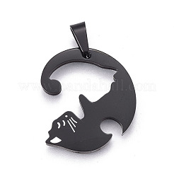 304 Stainless Steel Split Kitten Pendants&nbsp;STAS-P235-05BP