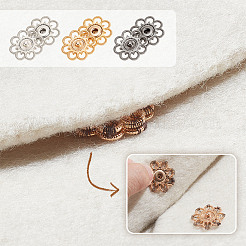 30色の中空合金スナップボタン3個  ミシンアクセサリー  花  ミックスカラー  1インチ（25mm）  10個/カラー&nbsp;BUTT-NB0001-76