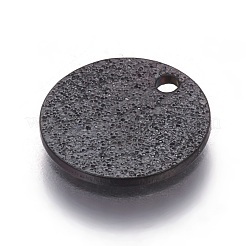 304ステンレススチールのテクスチャペンダント  フラットラウンド  イオンプレーティング（ip）  電気泳動黒  10x1mm  穴：1.2mm&nbsp;STAS-I098-01-10mm-B
