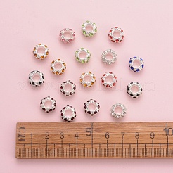 シルバーカラーメッキ合金ラインストーンヨーロッパビーズ  大穴ビーズ  ロンデル  ミックスカラー  11x6mm  穴：5mm  8色  5個/カラー  40個/箱&nbsp;CPDL-X0001-02