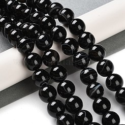 天然石縞瑪瑙/バンデットアゲートビーズ連売り  染め＆加熱  ラウンド  ブラック  10mm  穴：1.2mm  約19個/連  7.60''（19.3センチメートル）&nbsp;G-Z060-A01-C08