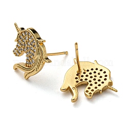 Rack Plating Brass Unicorn Stud Earrings with Cubic Zirconia&nbsp;EJEW-D063-13G