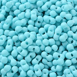ゴム風ガラスシードビーズ  ピーナッツ  シアン  6~6.5x3~3.5x3~3.5mm  穴：1mm  約4500個/ポンド&nbsp;SEED-Z003-01D