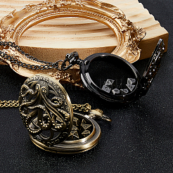 1Pc Zinc Alloy Hollow Octopus Flat Round Locket Pendant Necklaces&nbsp;NJEW-FH0001-23AB