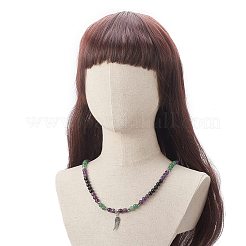 合金ウィングペンダントネックレス  天然ミックスジェムストーンラウンドビーズチェーンネックレス女性用  35.43インチ（90cm）&nbsp;NJEW-JN04256
