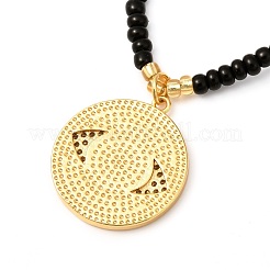 Flat Round Evil Eye Brass Micro Pave Cubic Zirconia Pendant Necklace&nbsp;NJEW-JN03692-01