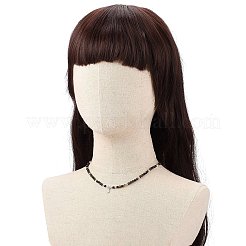 2 個 2 スタイル クリア キュービックジルコニア ムーン & スター チャーム ネックレス セット  天然スモーキークォーツ & 溶岩石ビーズチェーン スタッカブル ネックレス 女性用  ブラック  16.30~16.61インチ（41.1~42.2cm）  1個/スタイル&nbsp;NJEW-JN04149